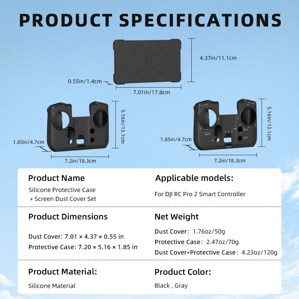 BRDRC For DJI RC Pro 2 Remote Controller Silicone Case with Screen Cap Protective Cover