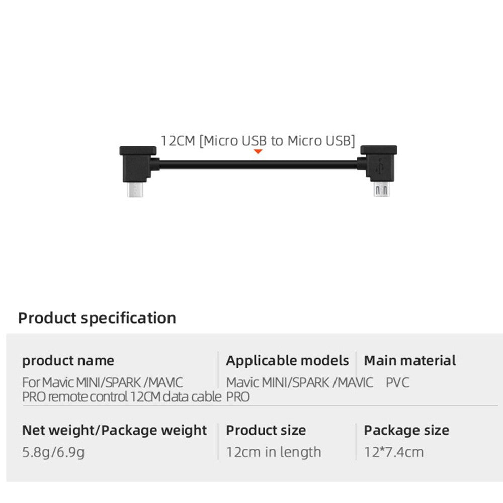 EWB8427 12cm PVC Remote Control Data Connected Cable for DJI Mavic Mini/Mavic 2/Spark/Mavic Pro/Mavic Air