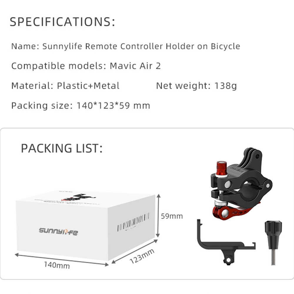 SUNNYLIFE Q9402 Bicycle Remote Controller Holder Action Camera Controller Handlebar Mount for DJI Action 2/Mavic 3/Air 2S/Air 2/Mini 2/GoPro 10