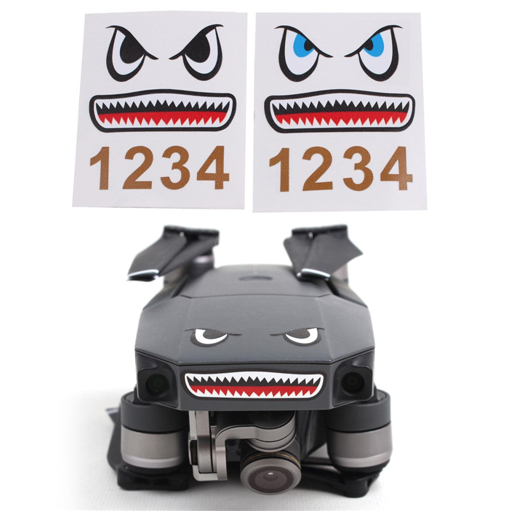 SUNNYLIFE TZ402 Scratch-resistant Stickers Set Drone Decals Shark Expression Embossed Effect Stickers for DJI Mavic 3/Mini SE/Air 2S/Mini 2/Mavic 2/Mavic Pro/Mavic Air/Mavic Air 2/Spark