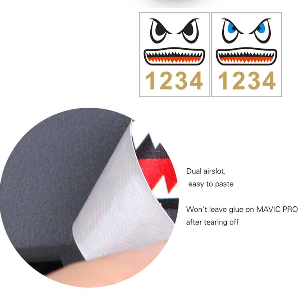 SUNNYLIFE TZ402 Scratch-resistant Stickers Set Drone Decals Shark Expression Embossed Effect Stickers for DJI Mavic 3/Mini SE/Air 2S/Mini 2/Mavic 2/Mavic Pro/Mavic Air/Mavic Air 2/Spark