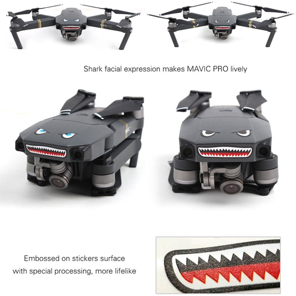 SUNNYLIFE TZ402 Scratch-resistant Stickers Set Drone Decals Shark Expression Embossed Effect Stickers for DJI Mavic 3/Mini SE/Air 2S/Mini 2/Mavic 2/Mavic Pro/Mavic Air/Mavic Air 2/Spark