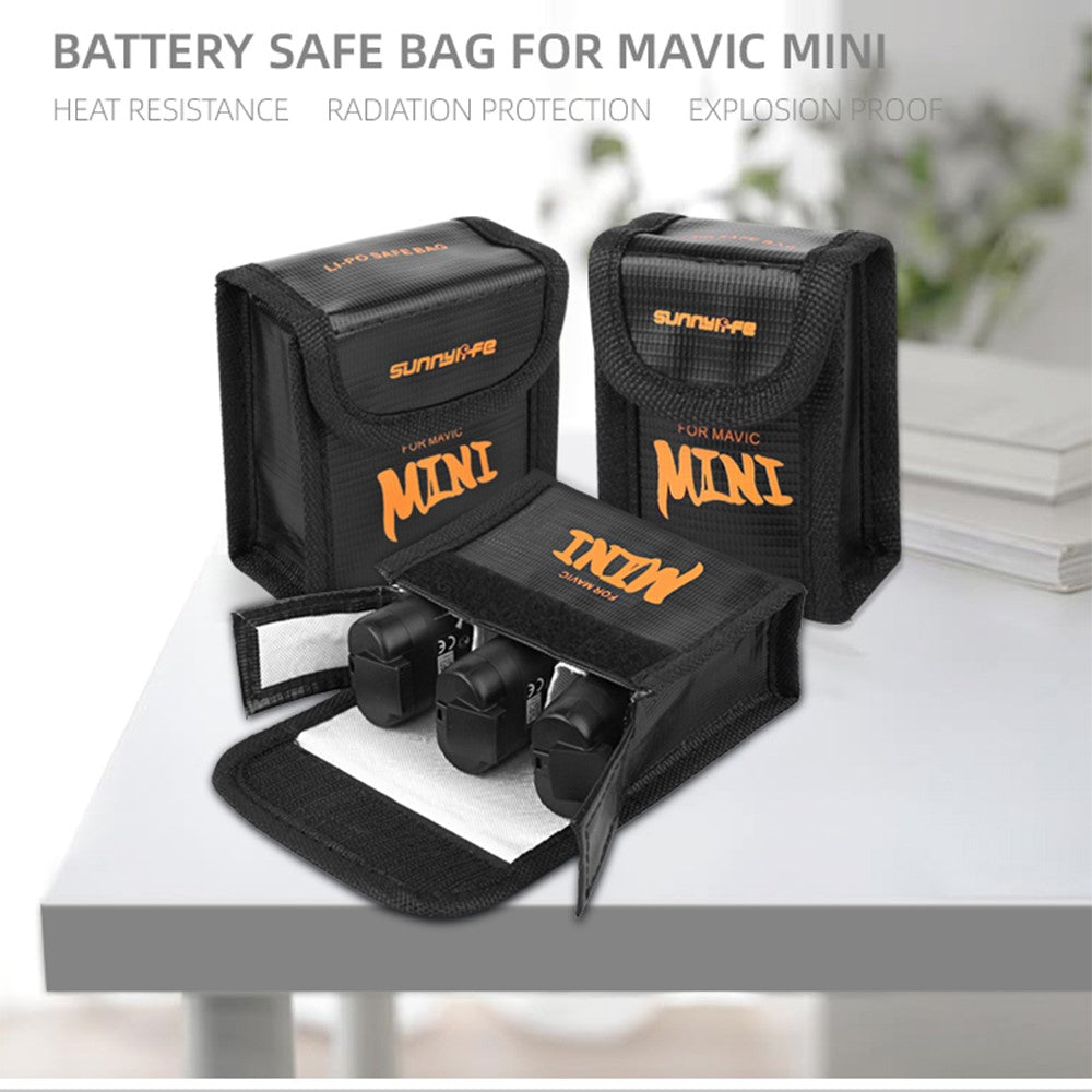 SUNNYLIFE DC296 Scratch-resistant Explosion-Proof Battery Safe Bag Fireproof Batteries Protector Storage Case for DJI Mini SE/2/Mavic Mini (3Pcs Batteries Version)