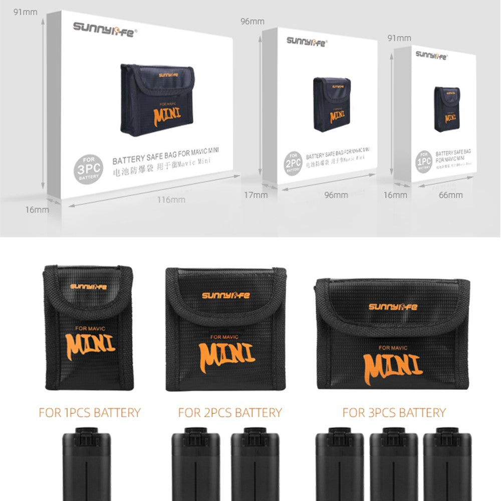 SUNNYLIFE DC296 Scratch-resistant Explosion-Proof Battery Safe Bag Fireproof Batteries Protector Storage Case for DJI Mini SE/2/Mavic Mini (3Pcs Batteries Version)