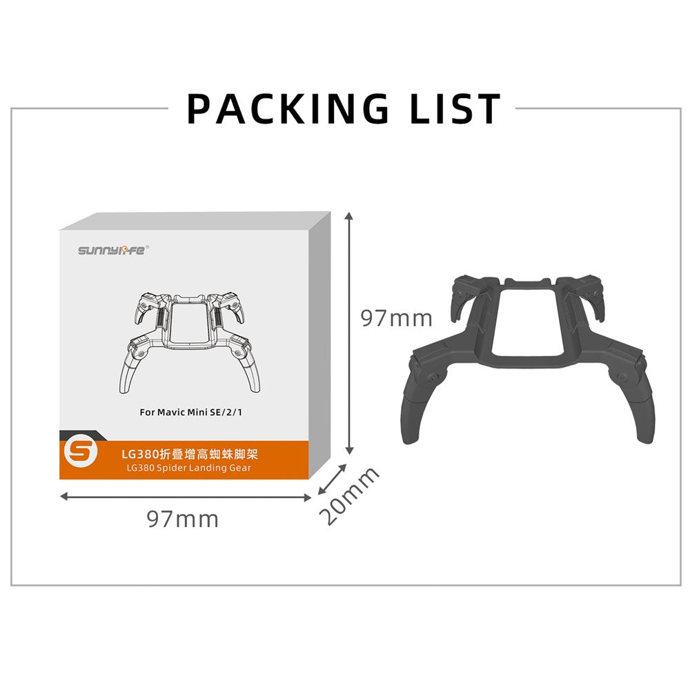 SUNNYLIFE LG380 for DJI Mini 2/Mini SE/Mavic Mini Foldable Drone Landing Gear Plastic Anti-fall Heighten Landing Stand