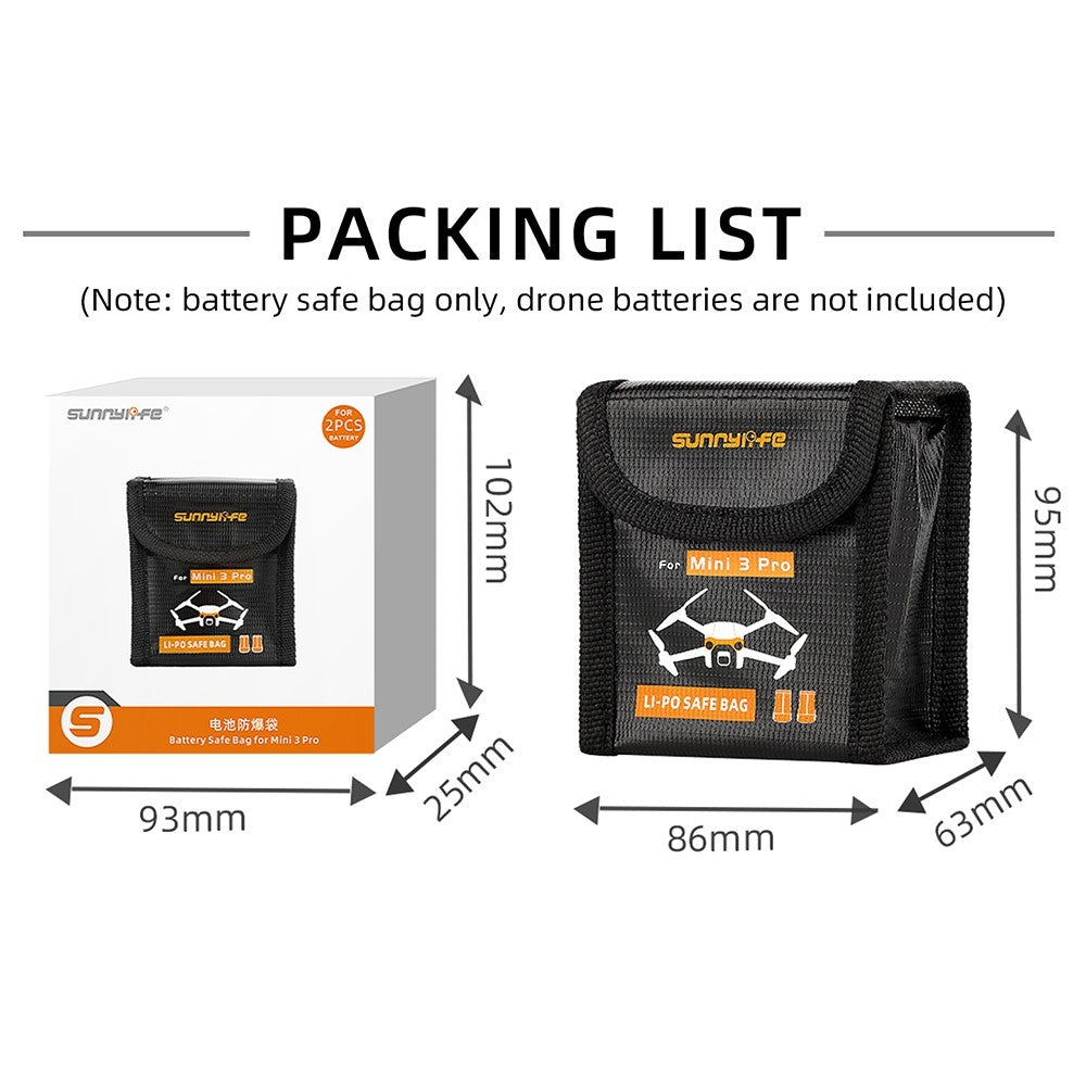 SUNNYLIFE MM3-DC385 for DJI Mini 3 Pro 2 Batteries Capacity Explosion-Proof Flame-Retardant Lipo Battery Storage Bag Battery Safe Bag