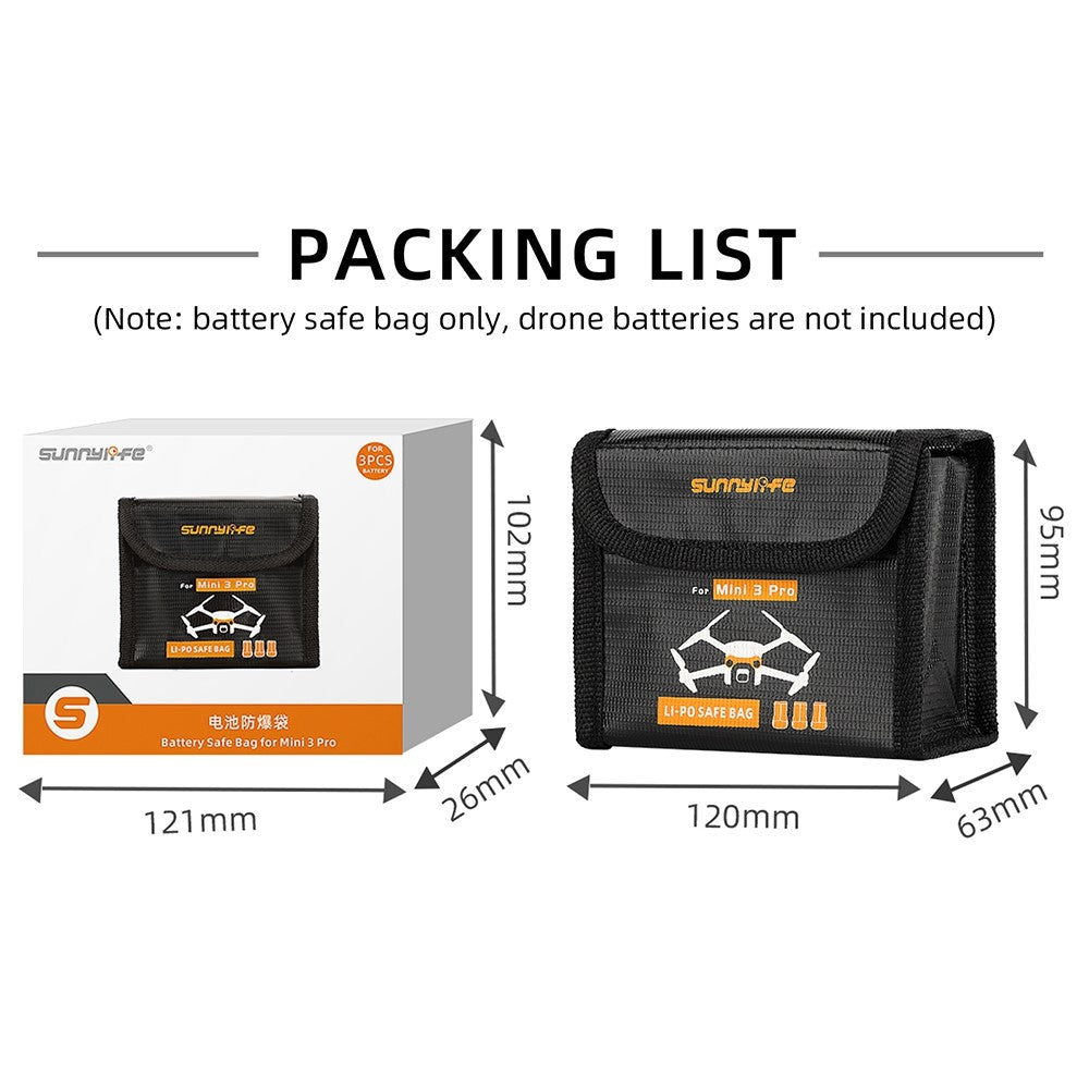 SUNNYLIFE MM3-DC386 for DJI Mini 3 Pro 3 Batteries Capacity Lipo Battery Storage Bag Battery Pouch Battery Safe Bag Battery Protection Accessories