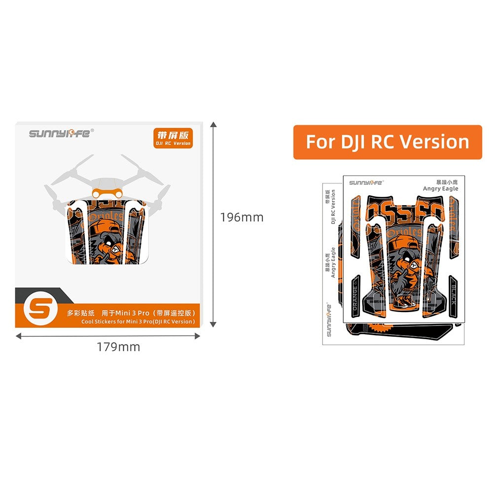 SUNNYLIFE MM3-TZ396 For DJI Mini 3 Pro Drone + for DJI RC Remote Control Stickers Set Anti-scratch Decorative Stickers Decals