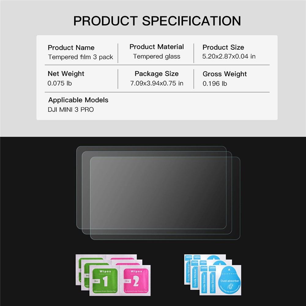 RCSTQ 1354100 3Pcs for DJI Mini 3 Pro Remote Controller Tempered Glass Screen Protector 9H Anti-scratch Anti-impact Film