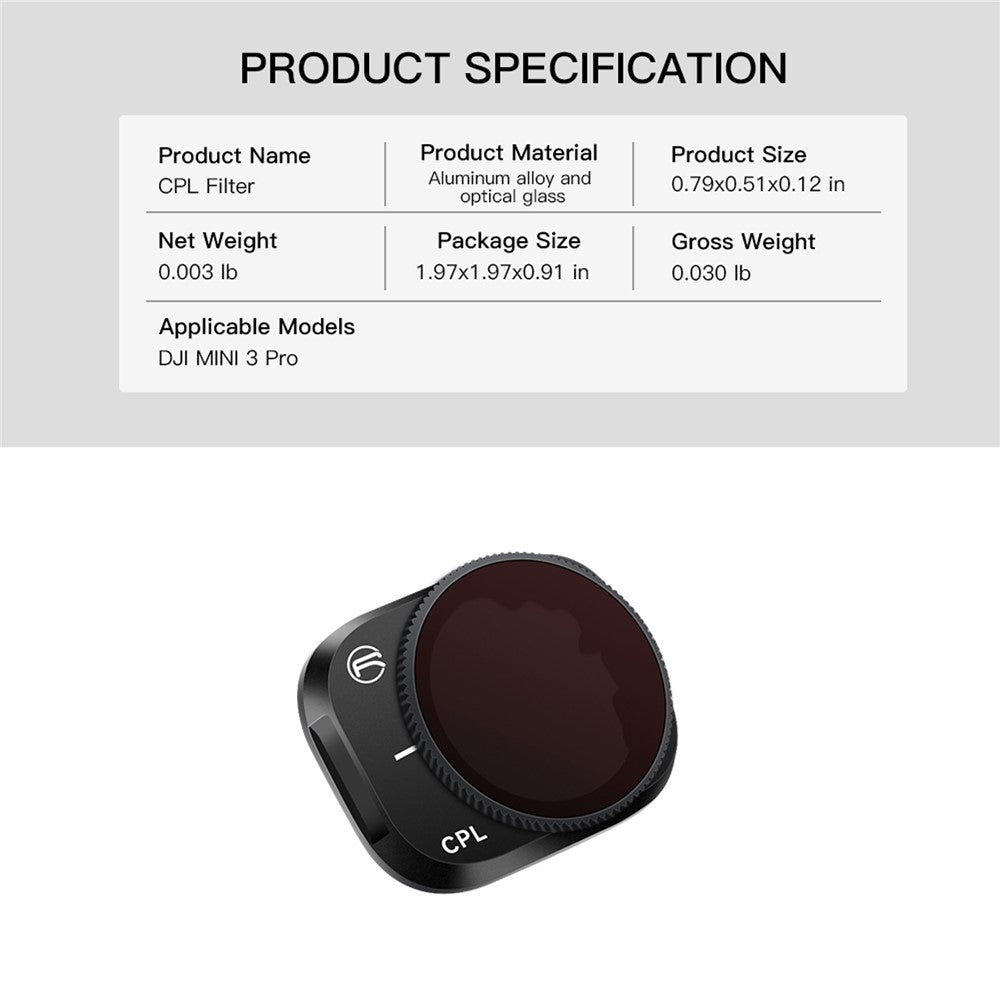 RCSTQ For DJI Mini 3 Pro CPL Polarizer Camera Lens Filter Aluminum Alloy Optical Glass RC Accessories