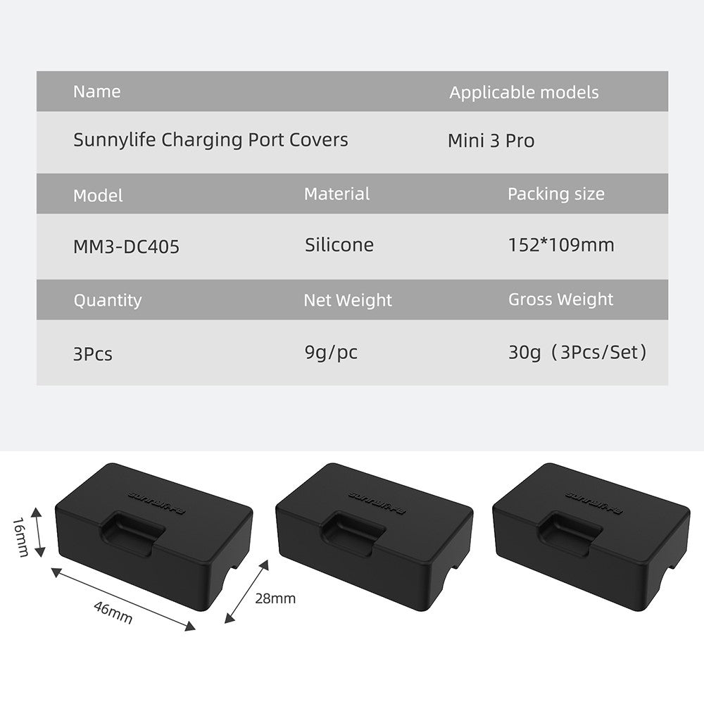 SUNNYLIFE MM3-DC405 3Pcs/Set Dust-proof Cover for DJI Mini 3 Pro Battery Protective Silicone Case Anti Short Circuit RC Drone Accessories