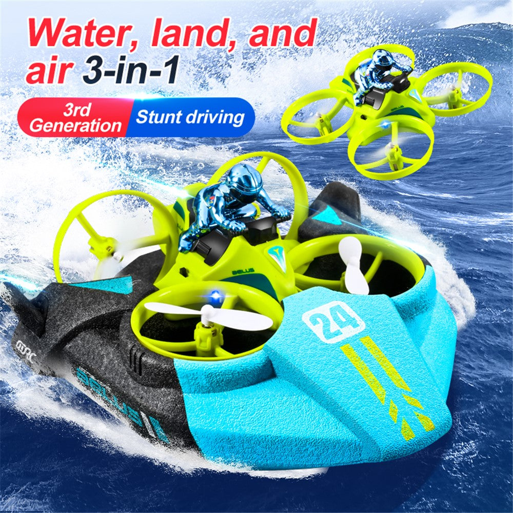 V24 Four-axis RC Aircraft Three-in-one Sea Land and Air RC Boat 360-degree Tumbling Remote Control Educational Toys with Two Batteries