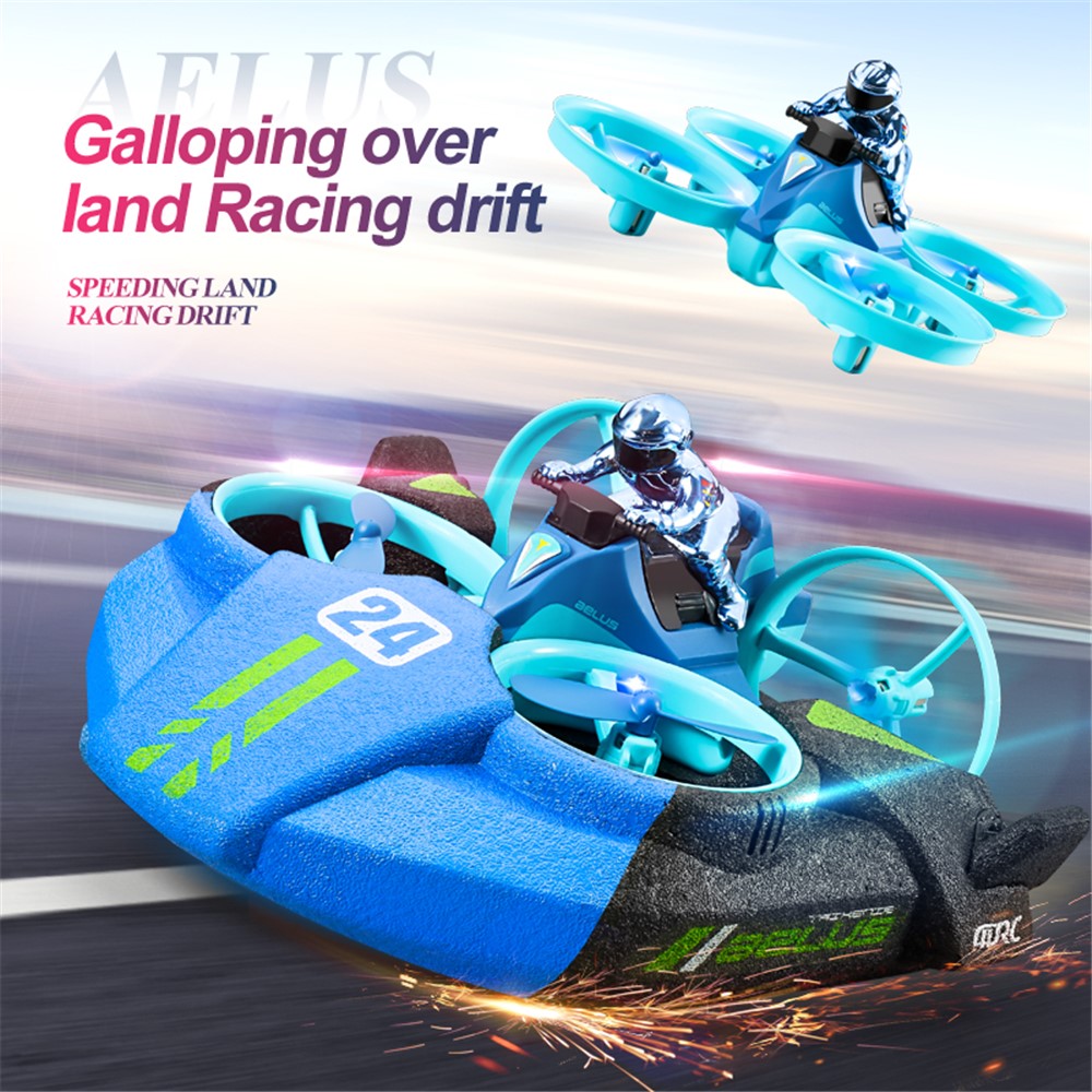 V24 Four-axis RC Aircraft Three-in-one Sea Land and Air RC Boat 360-degree Tumbling Remote Control Educational Toys with Two Batteries