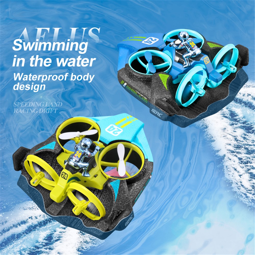 V24 Four-axis RC Aircraft Three-in-one Sea Land and Air RC Boat 360-degree Tumbling Remote Control Educational Toys with Two Batteries
