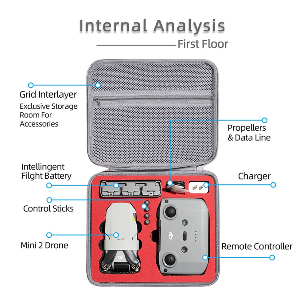 For DJI Mini 2 / Mini 2 SE Combo Drone and Accessories Storage Bag Portable Shockproof Carrying Case Handbag