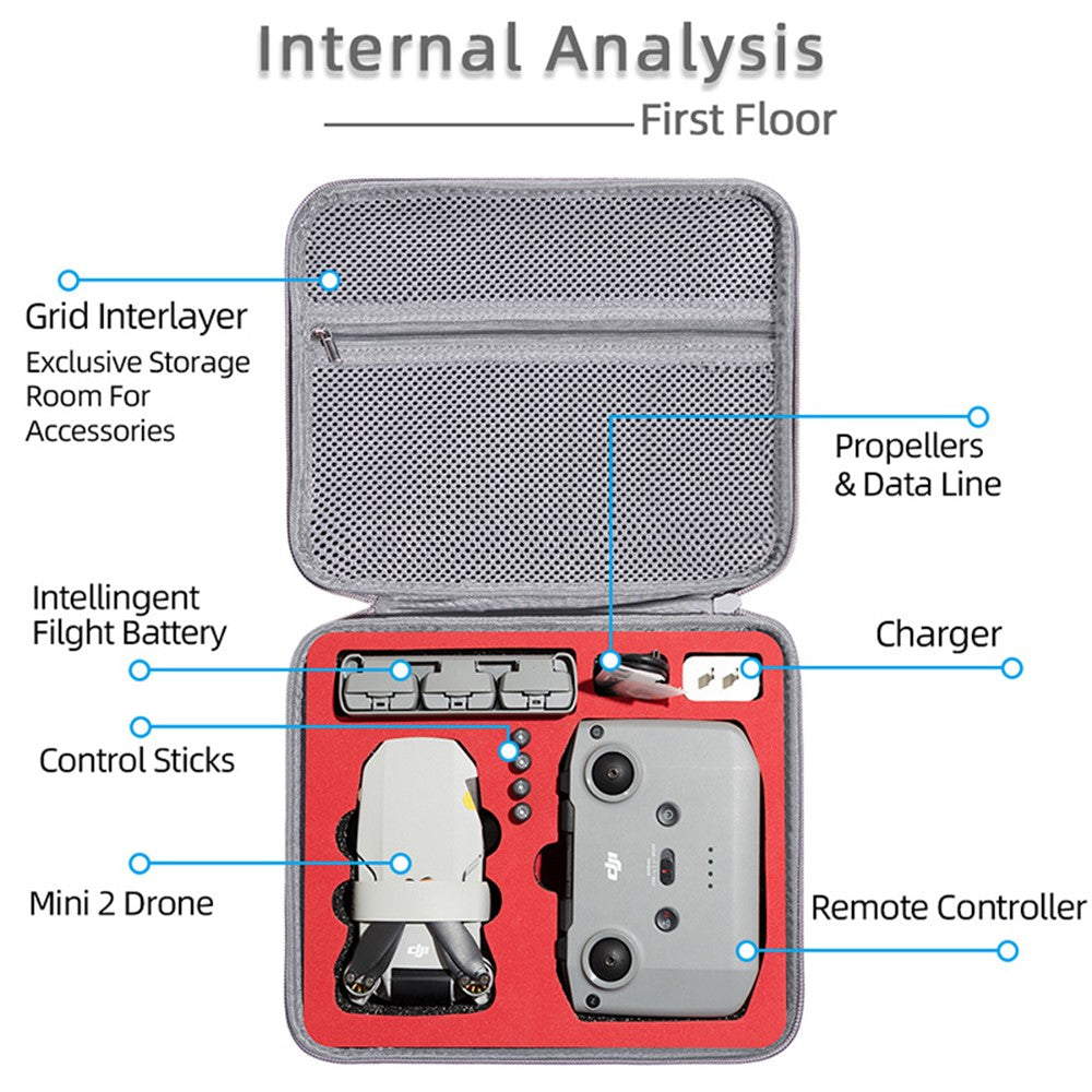 For DJI Mini 2 / Mini 2 SE Combo Drone and Accessories Storage Bag Portable Shockproof Carrying Case Handbag