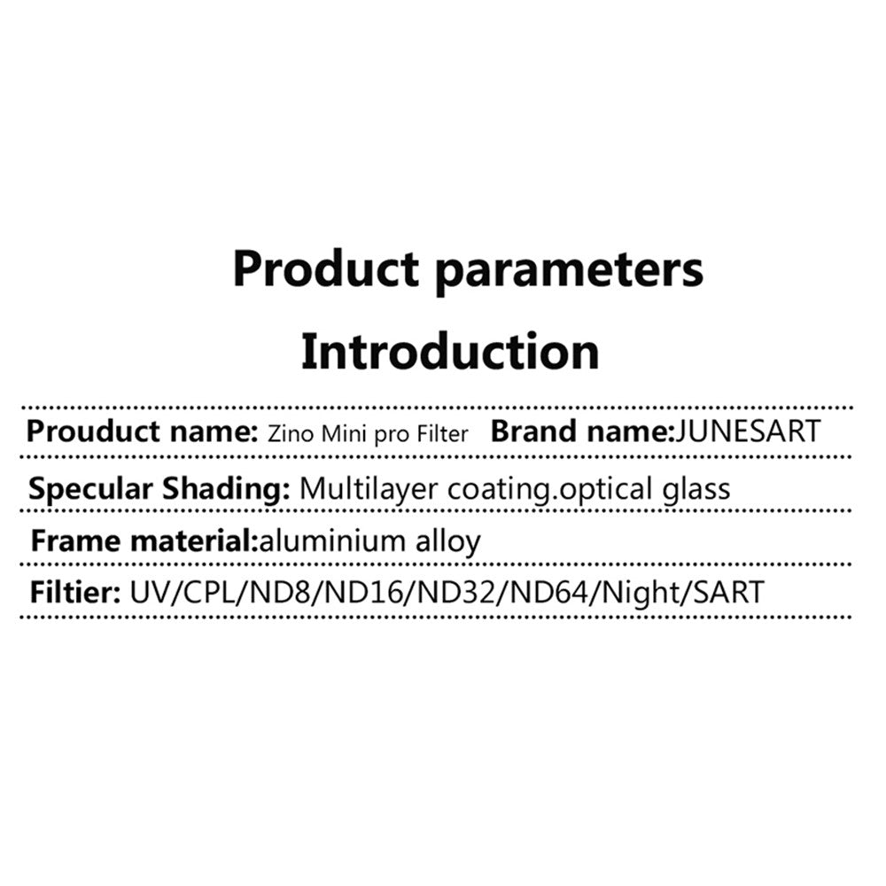 JUNESTAR ZMP TB-8IN1 JSR-1903-12 For Hubsan Zino Mini Pro 8Pcs/Set MRC-UV+CPL+ND8+ND16+ND32+ND64+STAR+NIGHT Lens Filters Drone Camera Accessories