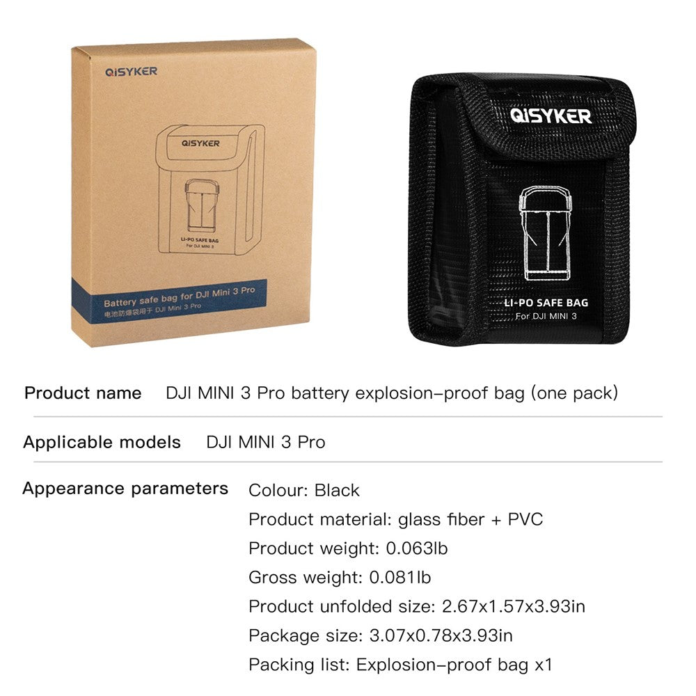 QISYKER Anti-explosion Protection Battery Storage Bag for DJI Mini 3 Pro (Suitable for 1Pc Battery)