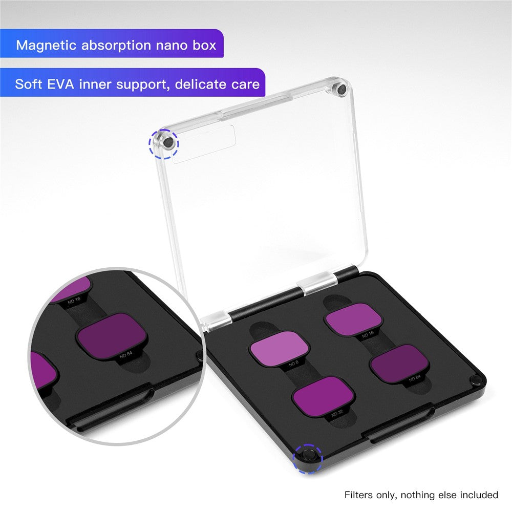 QISYKER DAMI3FAL 4Pcs/Set for DJI Mini 3 Pro ND8+ND16+ND32+ND64 Filters Aluminum Alloy Frame+Optical Glass Camera Lens Filters