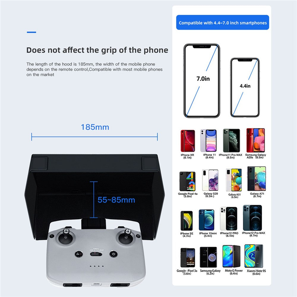 QISYKER DARCN2513 for DJI Mini 3 Pro/Air 2/Air 2S/Mini 2/Mavic 3 Mobile Phone RC-N1 Remote Control Foldable Sun Hood Screen Cover