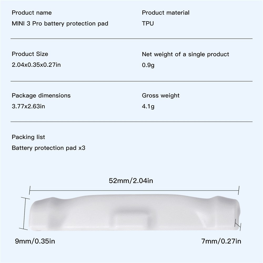 QISYKER MINI30708 for DJI Mini 3 Pro 3Pcs Battery Protective Pad Lightweight Anti-wear TPU Pads