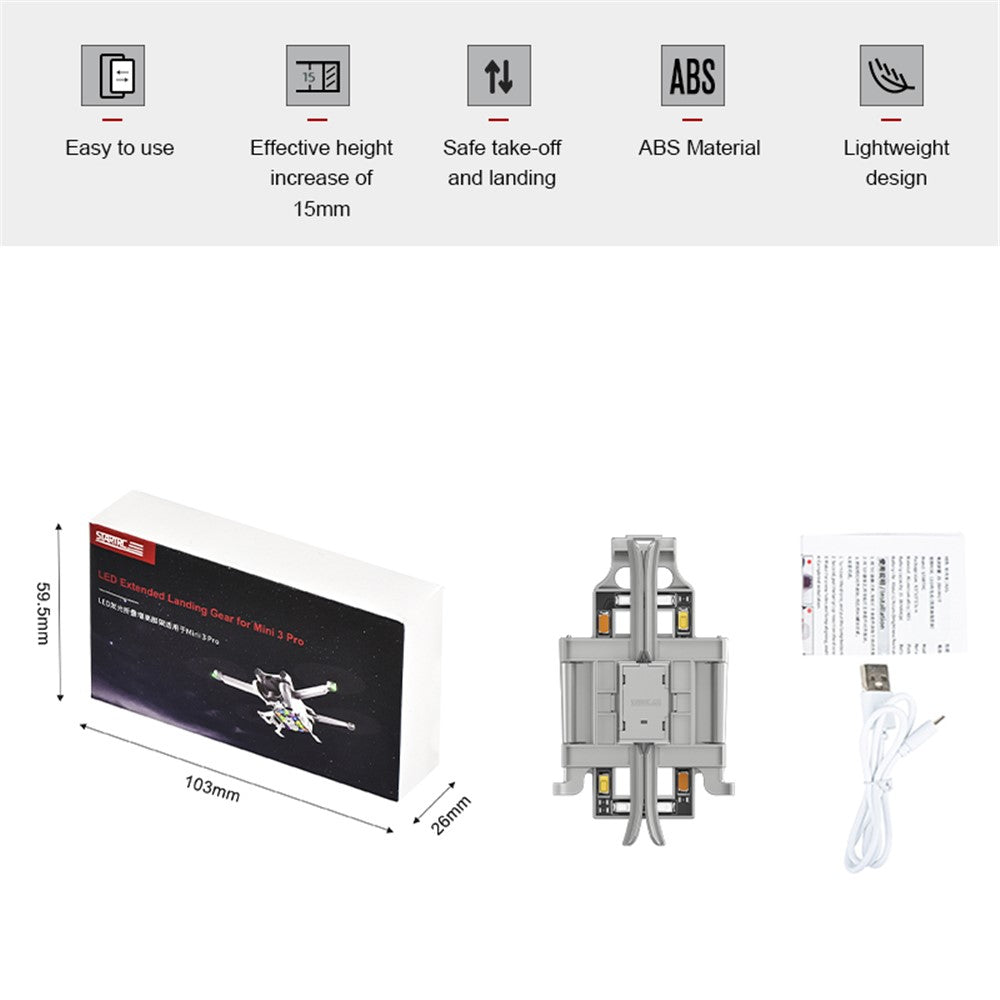STARTRC 1111016 for DJI Mini 3 Pro Drone Foldable Landing Gear LED Light ABS Anti-fall Heighten Stand
