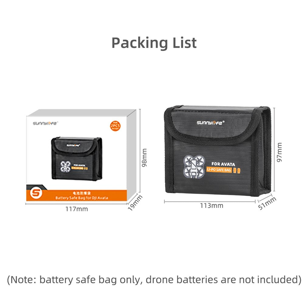 SUNNYLIFE AT-DC478 For DJI Avata 2-Battery Safety Storage Bag Explosion-proof Heat Resistant Lithium Battery Protective Pouch