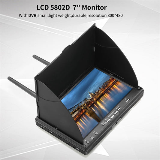 LS-5802D FPV Monitor 5.8Ghz 40 Channels 7-Inch Screen Receiver Monitor with Sunshade Hood and Dual Antenna for FPV RC Drone Quadcopter
