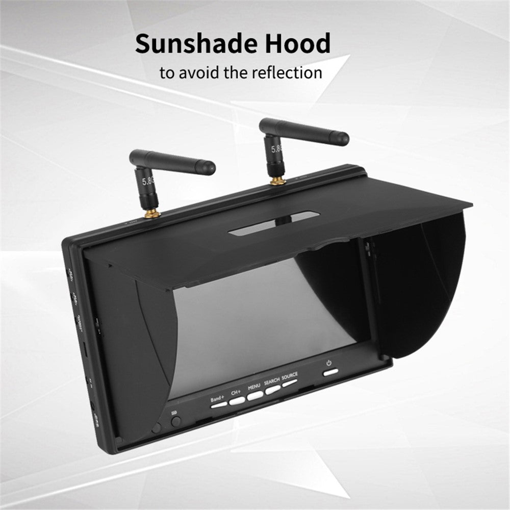 LS-5802D FPV Monitor 5.8Ghz 40 Channels 7-Inch Screen Receiver Monitor with Sunshade Hood and Dual Antenna for FPV RC Drone Quadcopter