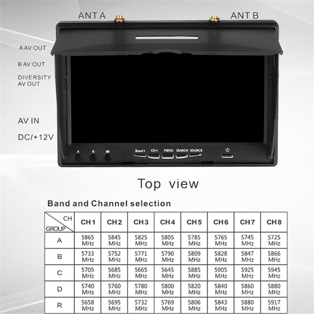 LS-5802D FPV Monitor 5.8Ghz 40 Channels 7-Inch Screen Receiver Monitor with Sunshade Hood and Dual Antenna for FPV RC Drone Quadcopter