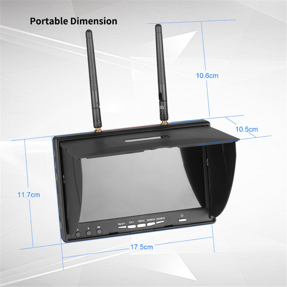 LS-5802D FPV Monitor 5.8Ghz 40 Channels 7-Inch Screen Receiver Monitor with Sunshade Hood and Dual Antenna for FPV RC Drone Quadcopter