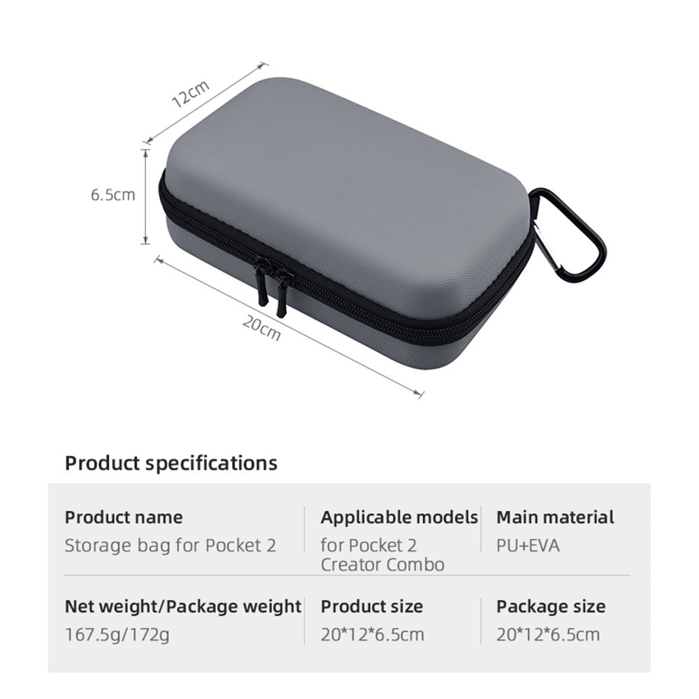 BRDRC DJI-8183 For DJI Pocket 2 Carrying Case Travel Storage Bag Shockproof Protective Cover with Carabiner