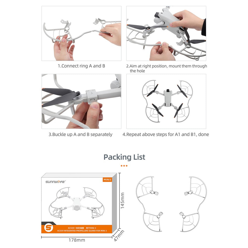 SUNNYLIFE MM3-KC559 For DJI Mini 3 Propeller Blade Protector Ring Anti-collision Quick Release Anti-shake Protector