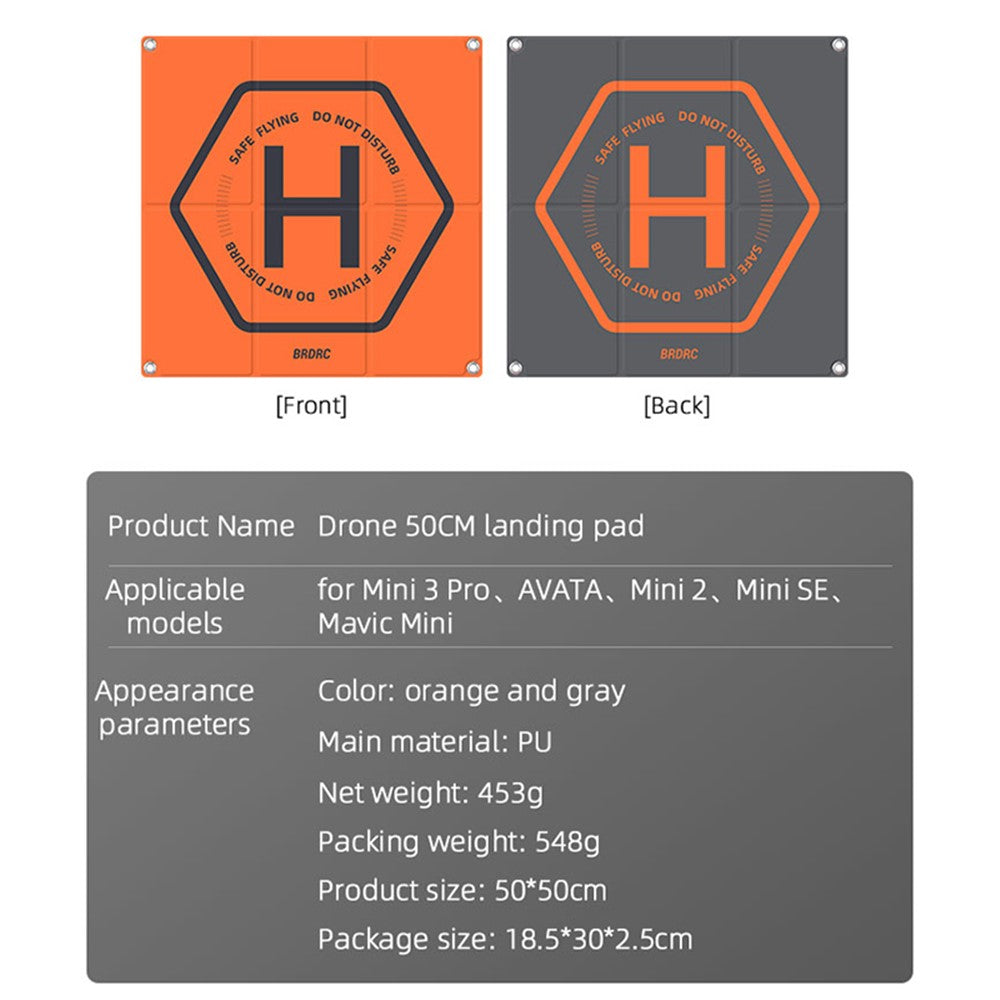 BRDRC Landing Pad for DJI Mini 3 Pro / Avata / Air 2 / Mini 2 / Mini SE / Mavic Mini 50cm PU Leather Drone Parking Apron Pad