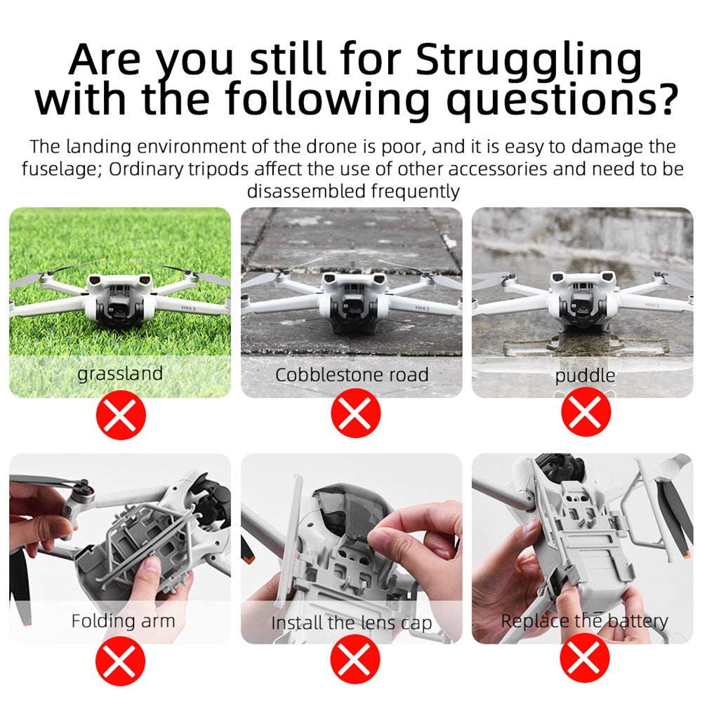 BRDRC For DJI Mini 3 / Mini 3 Pro Foldable Landing Gear ABS Height Extender with Silicone Strap