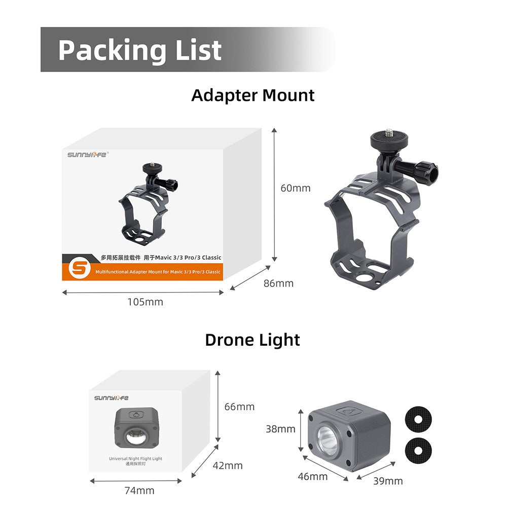 SUNNYLIFE GZ581 For DJI Mavic 3 / 3 Pro / 3 Classic Camera Mount Adapter Plastic Bracket with Searchlight