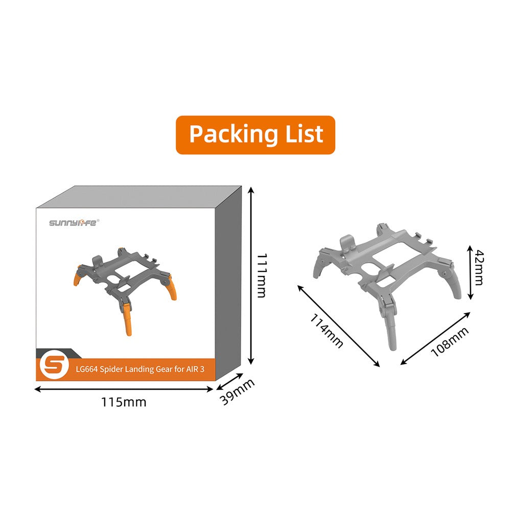 SUNNYLIFE For DJI Air 3 Drone Plastic Landing Gear Foldable Spider Anti-fall Heighten Landing Stand