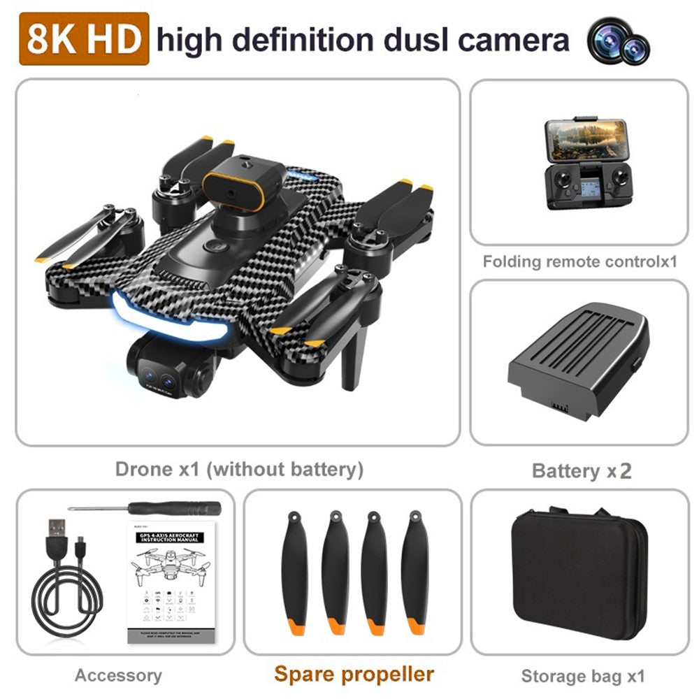 P17 (Pro) One-key Return Drone HD Dual Camera RC Quadcopter (Brushless Motor+GPS Automatic Return+5-way Obstacle Avoidance), with 2 Batteries