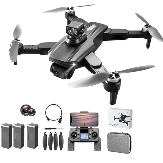 PJC RG108 HD Dual Camera Drone GPS+360 Degree Laser Obstacle Avoidance Brushless Quadcopter, 3 Batteries