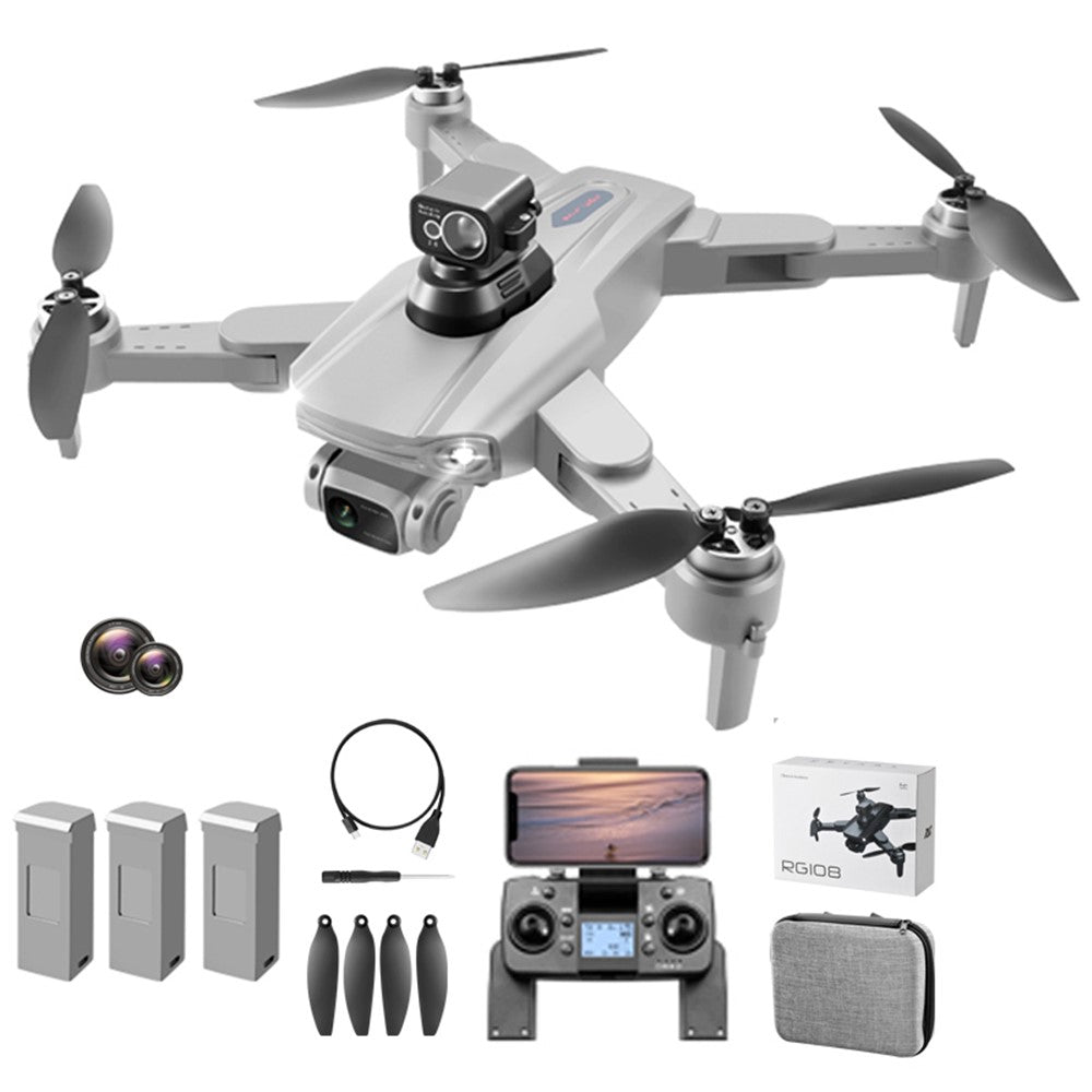 PJC RG108 HD Dual Camera Drone GPS+360 Degree Laser Obstacle Avoidance Brushless Quadcopter, 3 Batteries