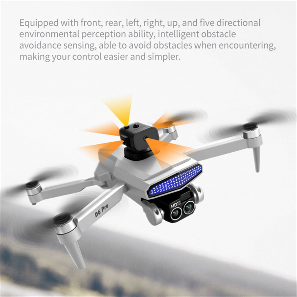 DLRC D6 PRO Brushless Motor RC Drone Dual Camera 5-way Obstacle Avoidance Foldable Quadcopter (Optical Flow Positioning+ESC+2 Batteries)