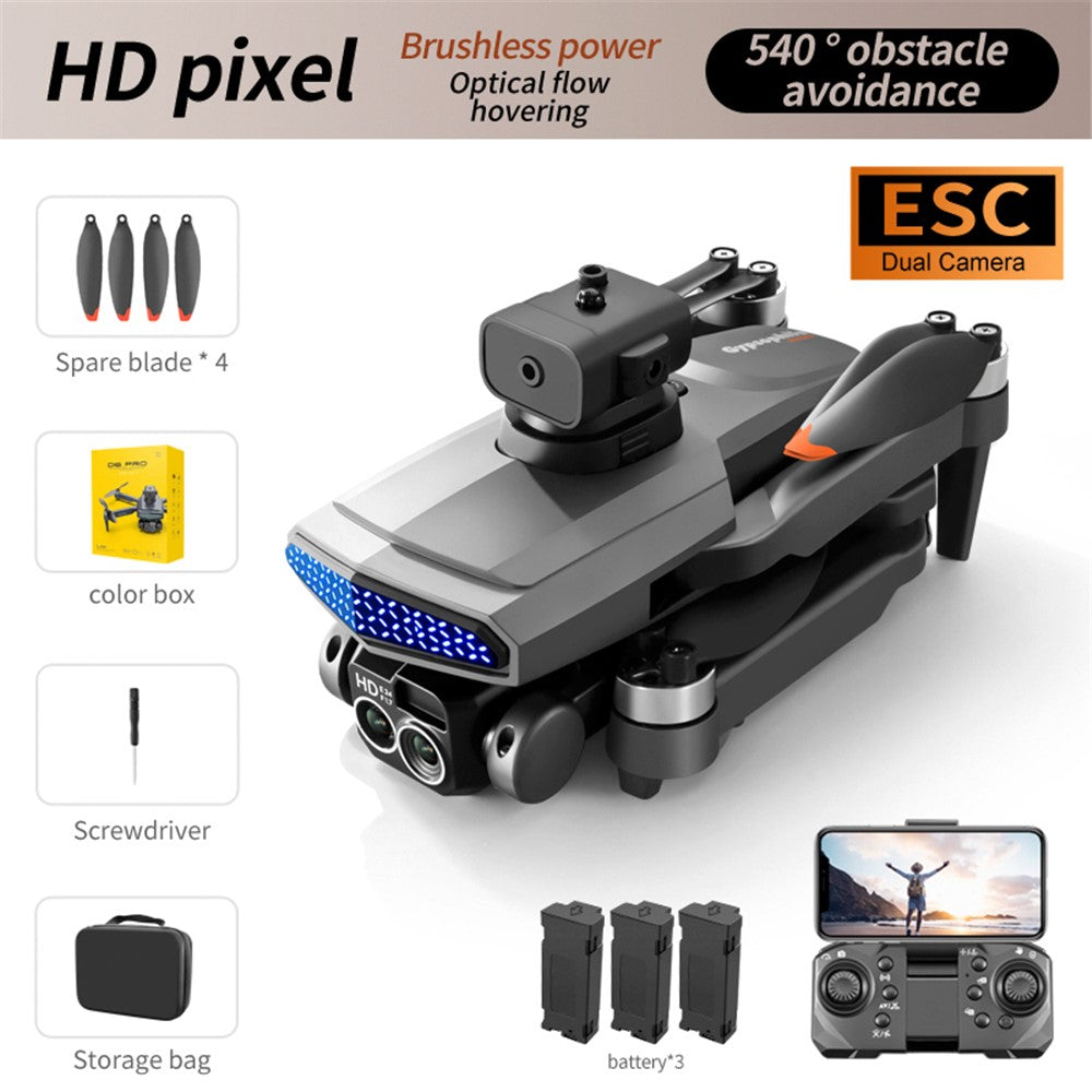 DLRC D6 PRO Dual Camera Brushless Motor Aerial Drone 5-way Obstacle Avoidance RC Quadcopter (Optical Flow Positioning+ESC+3 Batteries)