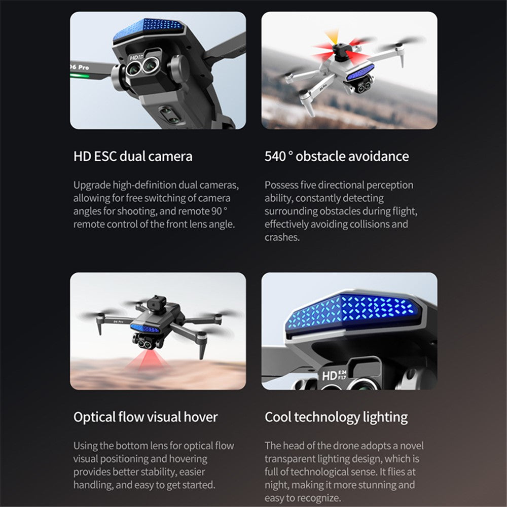 DLRC D6 PRO Dual Camera Brushless Motor Aerial Drone 5-way Obstacle Avoidance RC Quadcopter (Optical Flow Positioning+ESC+3 Batteries)