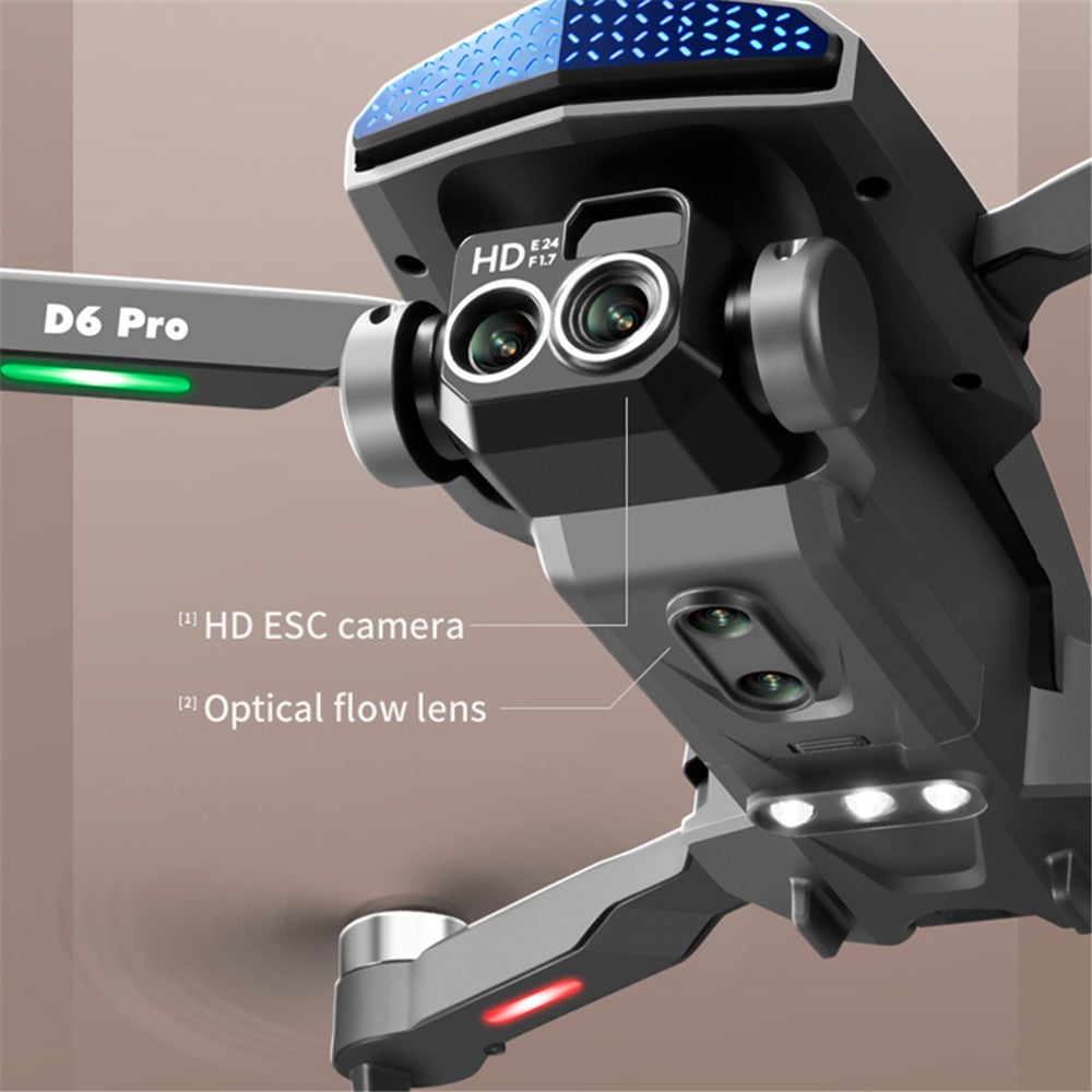 DLRC D6 PRO Dual Camera Brushless Motor Aerial Drone 5-way Obstacle Avoidance RC Quadcopter (Optical Flow Positioning+ESC+3 Batteries)