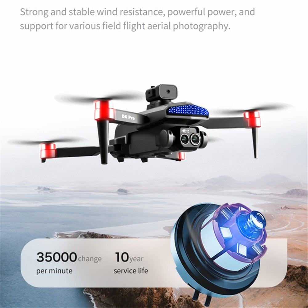 DLRC D6 PRO Dual Camera Brushless Motor Aerial Drone 5-way Obstacle Avoidance RC Quadcopter (Optical Flow Positioning+ESC+3 Batteries)