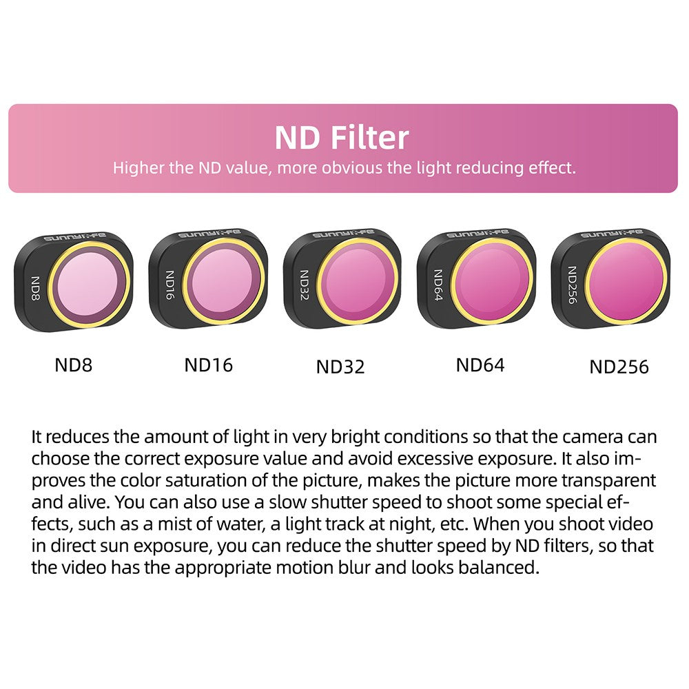 SUNNYLIFE N4P-FI727 4PCS For DJI Mini 4 Pro ND Filters RC Drone Optical Glass Lens Filters (ND8+ND16+ND32+ND64)