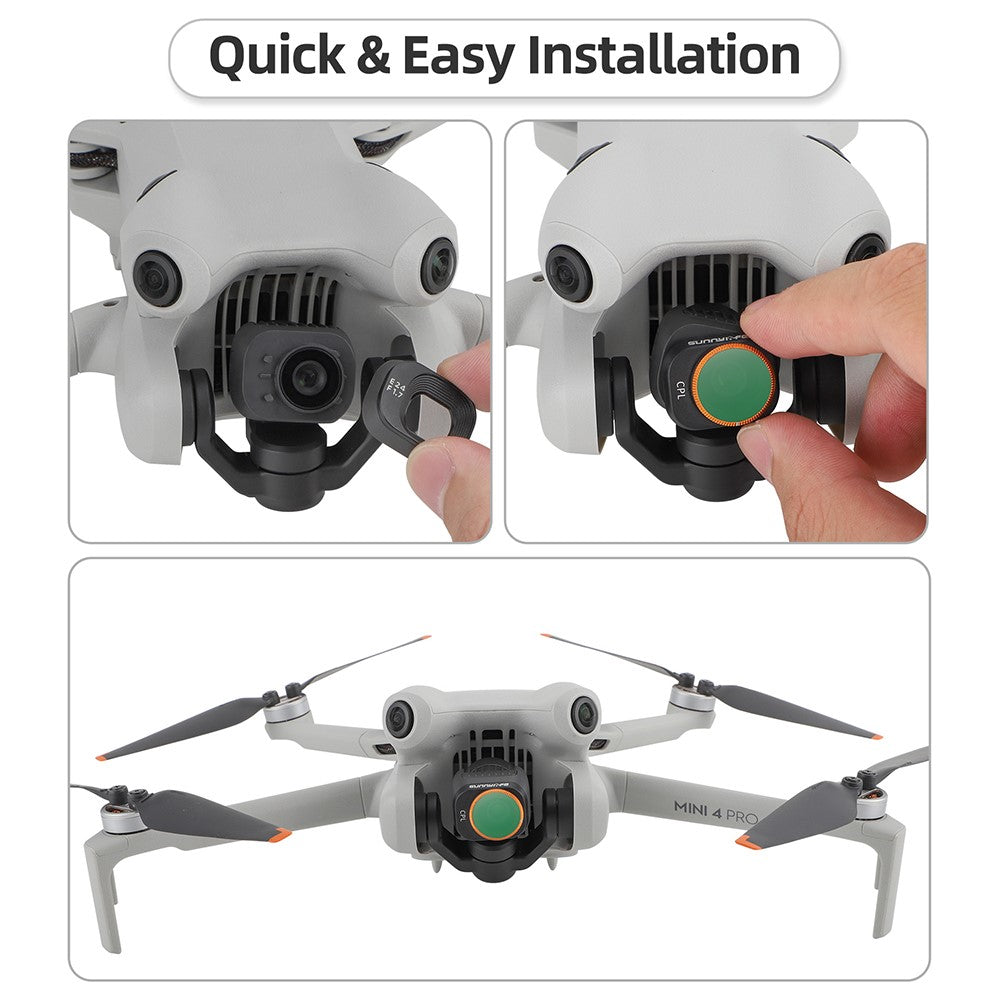 SUNNYLIFE N4P-FI729 4PCS For DJI Mini 4 Pro Oilproof Optical Glass Lens Filters (MCUV+CPL+ND32+ND64)