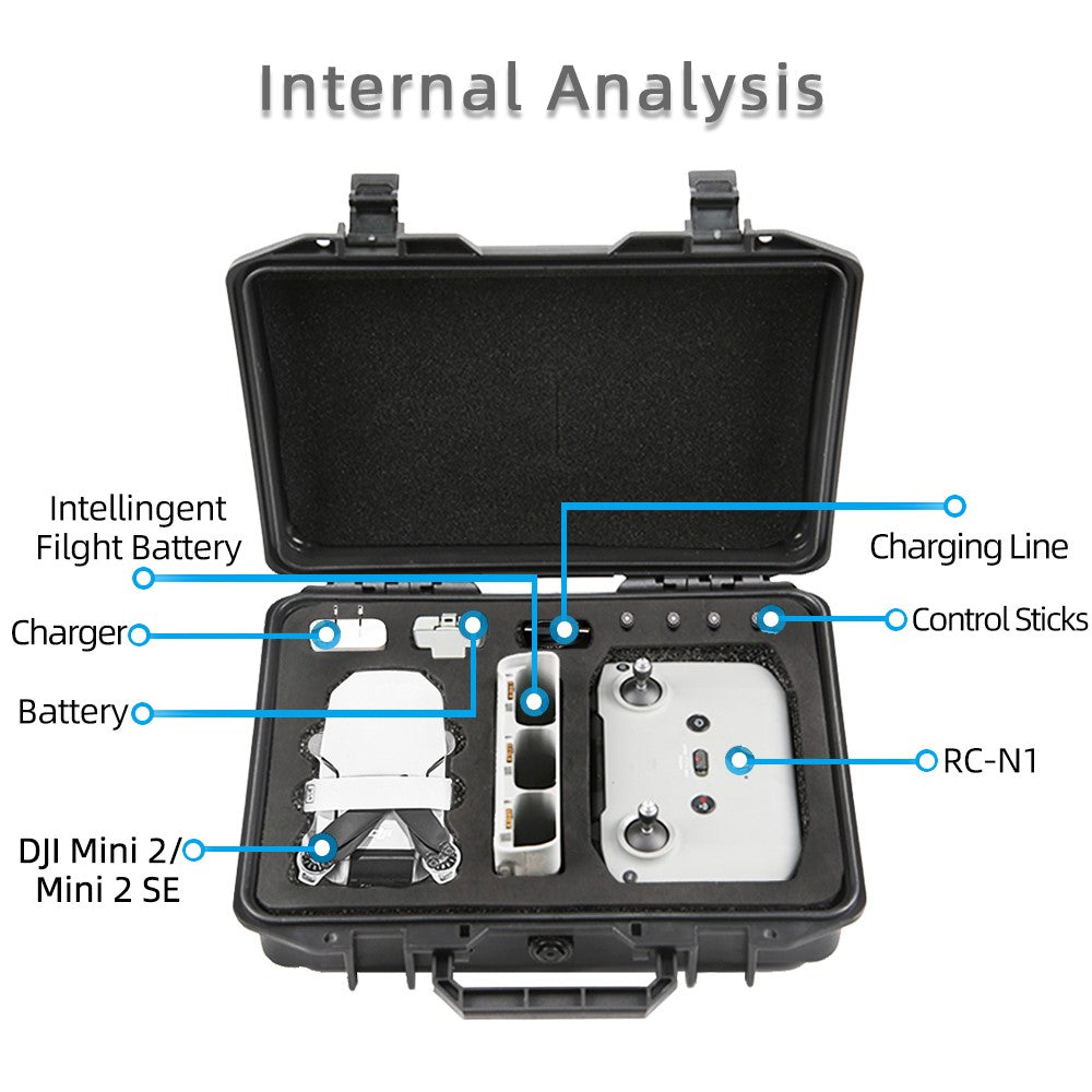 For DJI Mini 2 SE / Mini 2 Waterproof Suitcase Anti-explosion Storage Box Compatible with RC-N1 Remote Controller