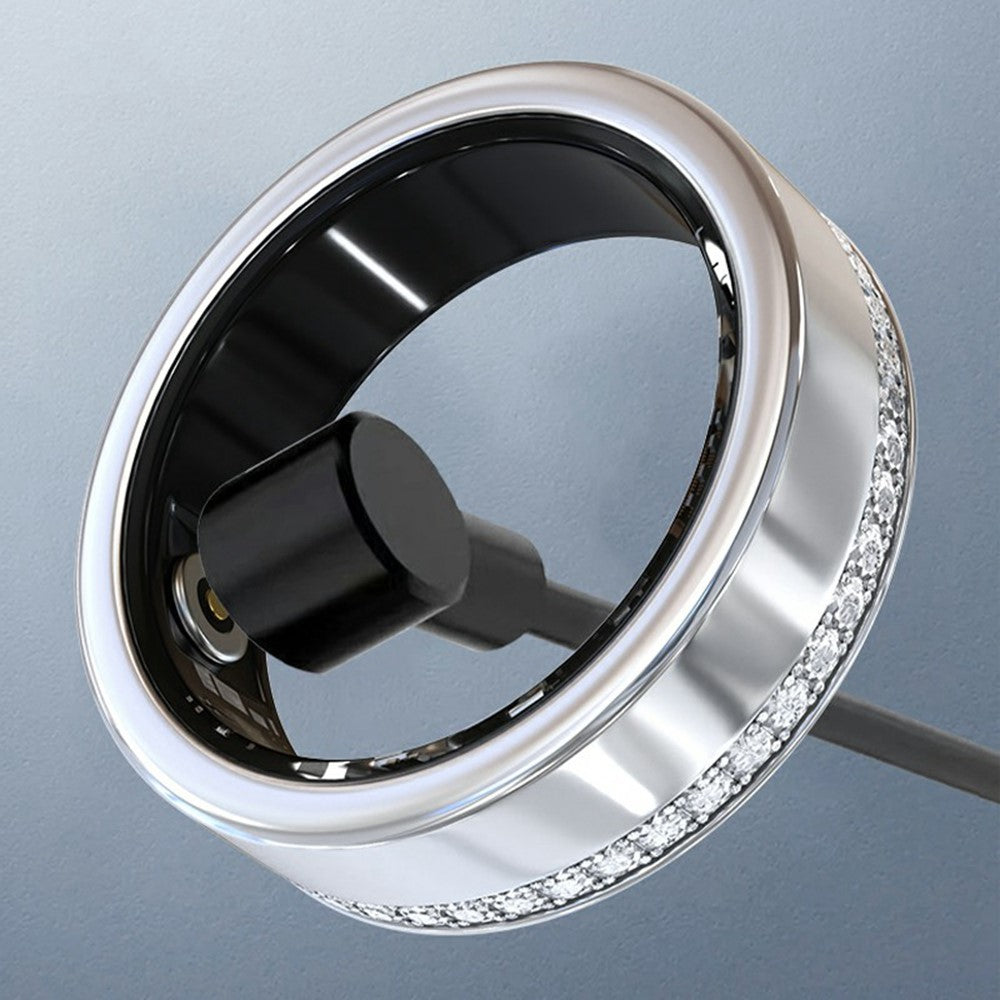 V8 Rhinestone Decor Sleep Heart Rate Health Monitoring Smart Ring with Charging Case