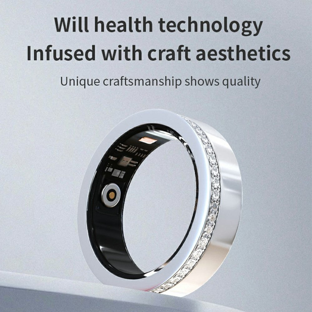 V8 Rhinestone Decor Sleep Heart Rate Health Monitoring Smart Ring with Charging Case